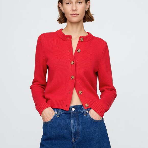 GAP Red Women's Cardigan Sweater Cotton - Picture 1 of 5